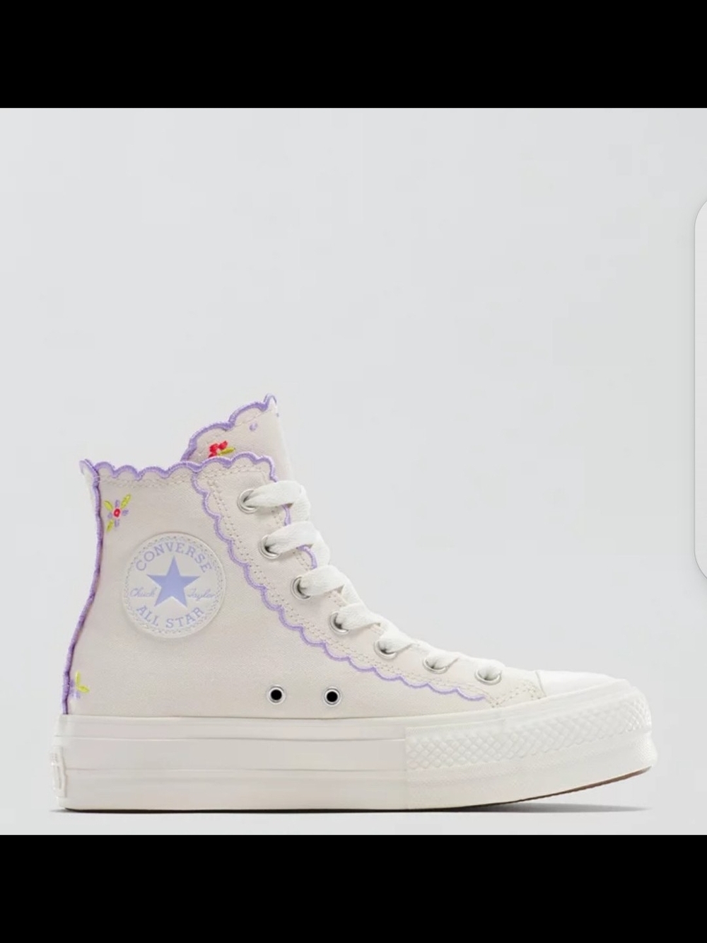 Chuck Taylor Converse High Top Embroidered, Lift, Platform Purple Flowers Cute🥰
